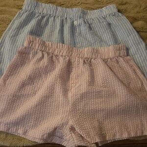 Women's Pink and Blue Seersucker Shorts
